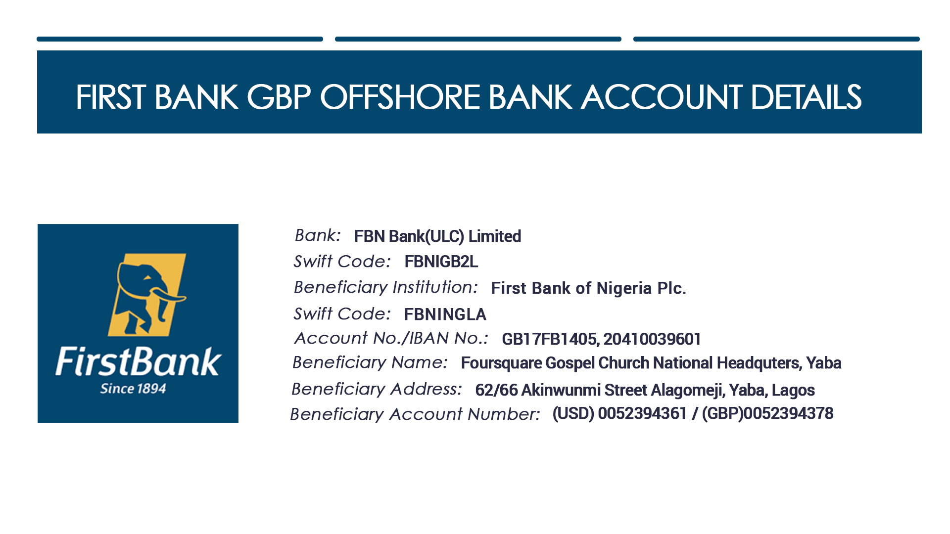 FGC Offshore account First Bank