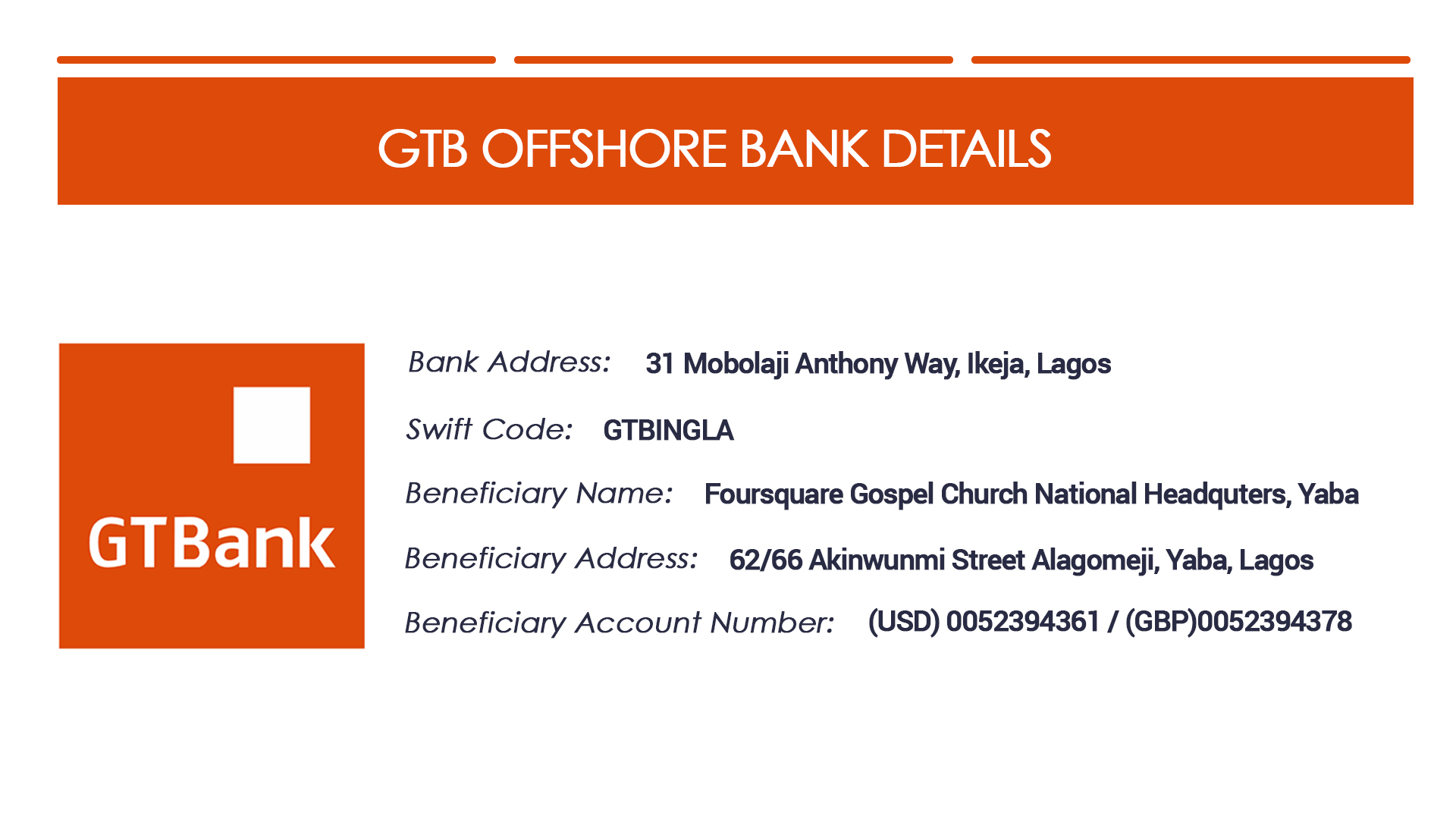 FGC Offshore account GTBank